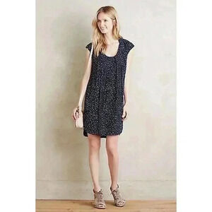Anthropologie Maeve Navy Blue White Polka Dot Au Revior Dress Womens Size, 00